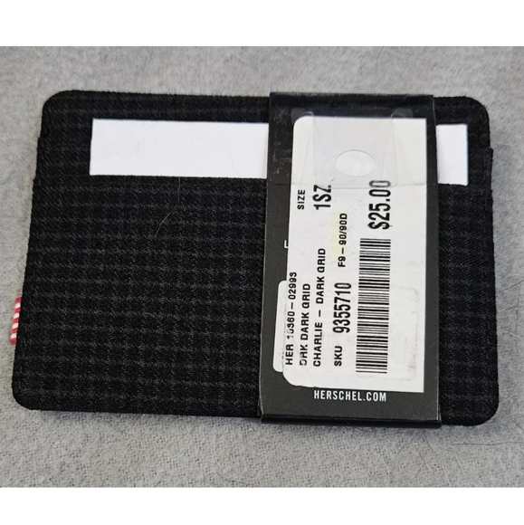 NWT MENS HERSCHEL SUPPLY CO. CHARLIE DARK GRID BLACK CREDIT CARD HOLDER WALLET - Picture 2 of 4